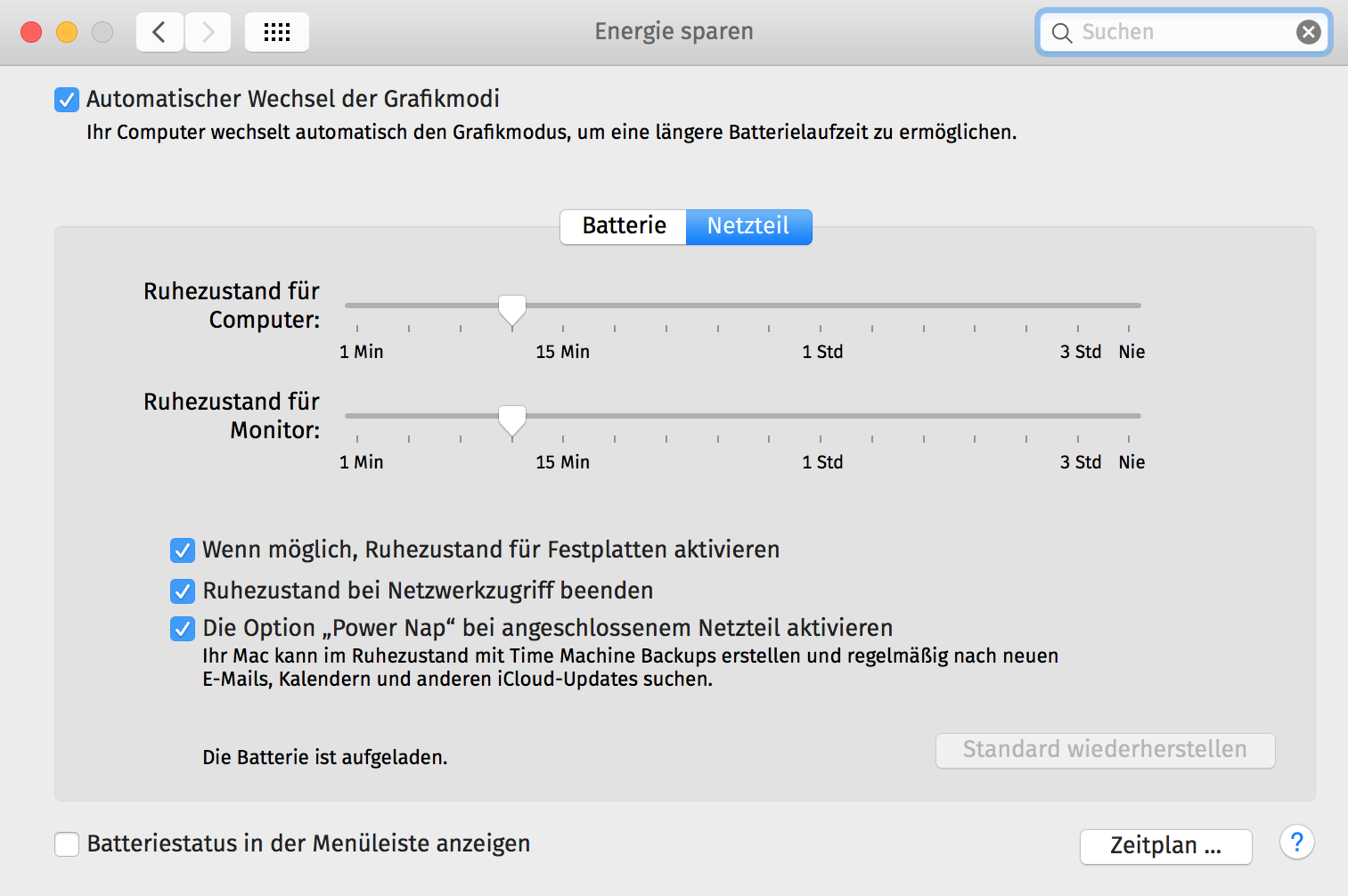 Systemeinstellungen > Energie sparen