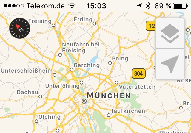 App showing the compass at a custom position on a MKMapView