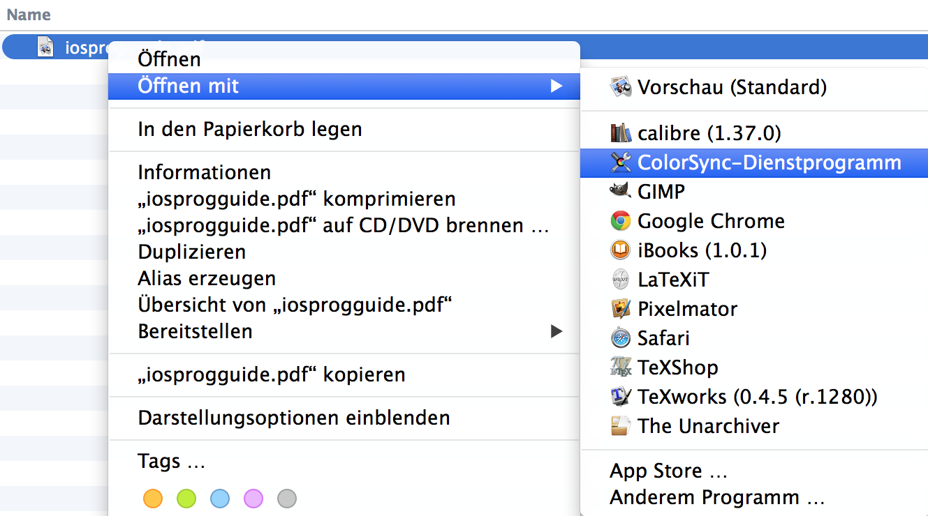 Öffnen mit Color-Sync